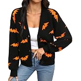 ALIREVERIE Womens Halloween Cropped Cardigan Y2K Knit Sweater Open Front | Front Button Down Fall Top, Long Sleeve Y2K Cropped Cardigan Sweaters for Halloween, Theme Party, Daily Wear