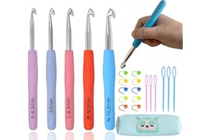 Cdrompy 5 Large Crochet Hooks,Size 6.5mm 7.0mm 8.0mm 9.0mm 10.0mm Crochet Hooks,22PCS Large Crochet Hooks Set,Ergonomic Crochet Hooks Set Grip Soft Handles Size K L M N in Case