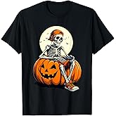 Spooky Pumpkin & Skeleton Gamer Tee | Boys & Kids Halloween T-Shirt