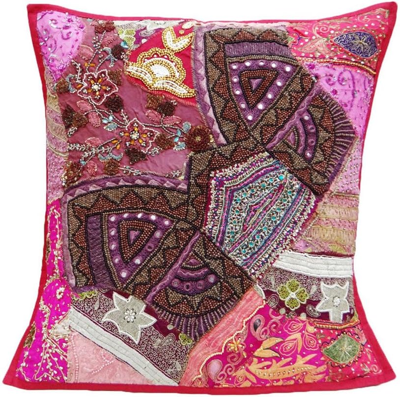 Indian Home Décor Tapestry Pillow Cover Pink Traditional