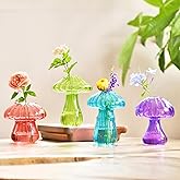 Nacome Mushroom Glass Propagation Station for Plants: Set of 4 Colored Vases Terrarium Kit for Home Office Indoor Hydroponics Decor - Birthday Gifts for Women Mom Grandma
