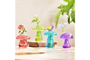 Nacome Mushroom Glass Propagation Station for Plants: Set of 4 Colored Vases Terrarium Kit for Home Office Indoor Hydroponics Decor - Birthday Gifts for Women Mom Grandma