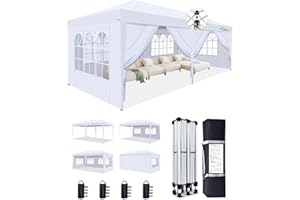 Acepic 10x20 Pop Up Canopy with 6 Removable Sidewalls, 2 Central Lock Easy Set-up Outdoor Party Tent with Top Vent, Commercial Tent, Stakes x8, Ropes x4, Hand Bag x1, Sandbags x4 (White, 10 * 20)