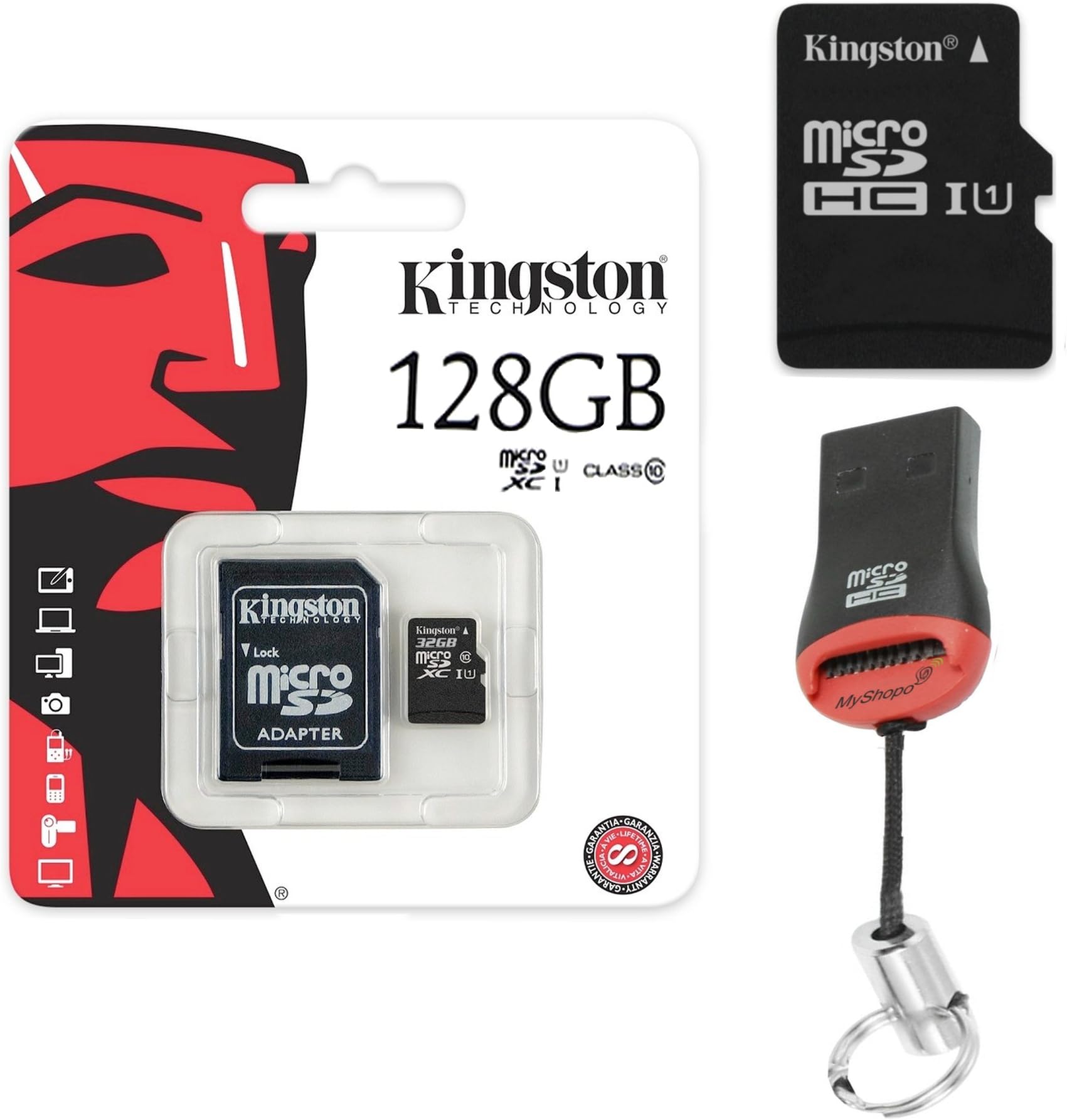 Original Kingston 128GB MicroSD Memory Card SDHC 128GB + Card Reader for Huawei P8 Lite 2017 Single SIM