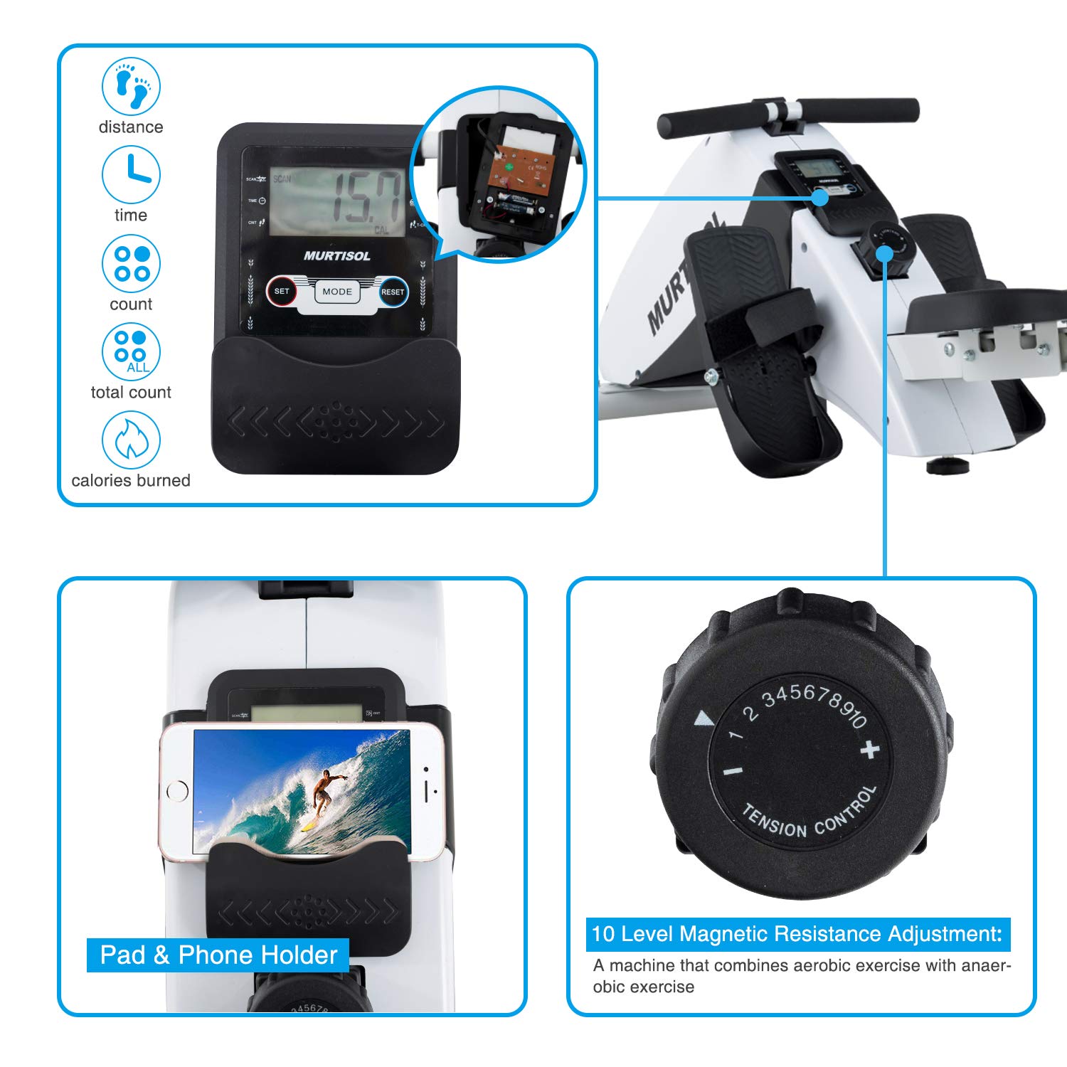 Murtisol Magnetic Rowing Machine Folding Rower with 10 Resistance Levels,LCD Display and Ultra-Quiet Aluminum Slide Rail… - Image 3