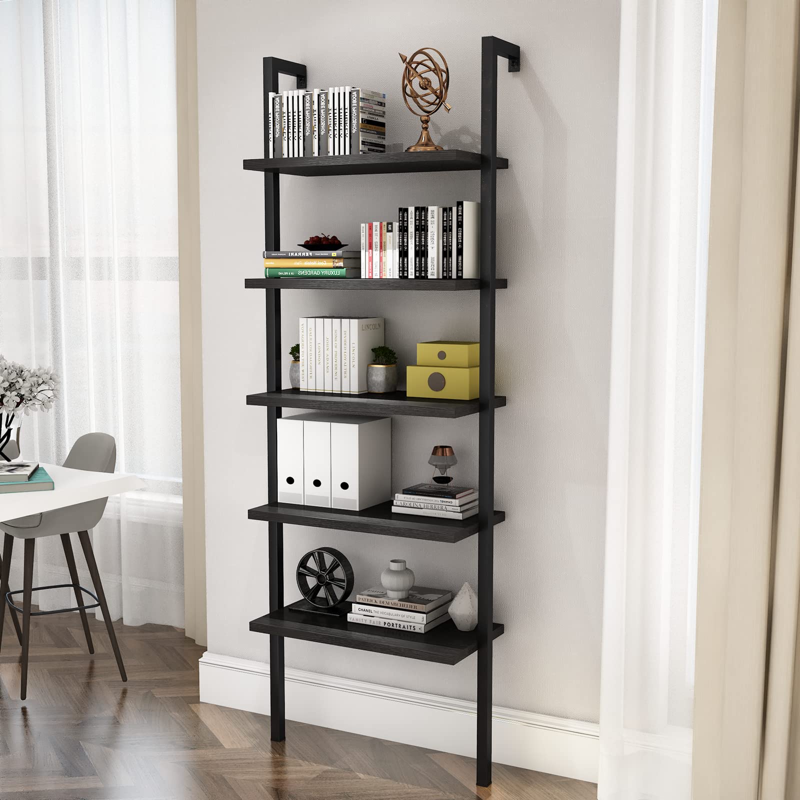 Mua Wall Mounted Bookcase, Industrial Ladder Bookshelf, 5Tier Mounted