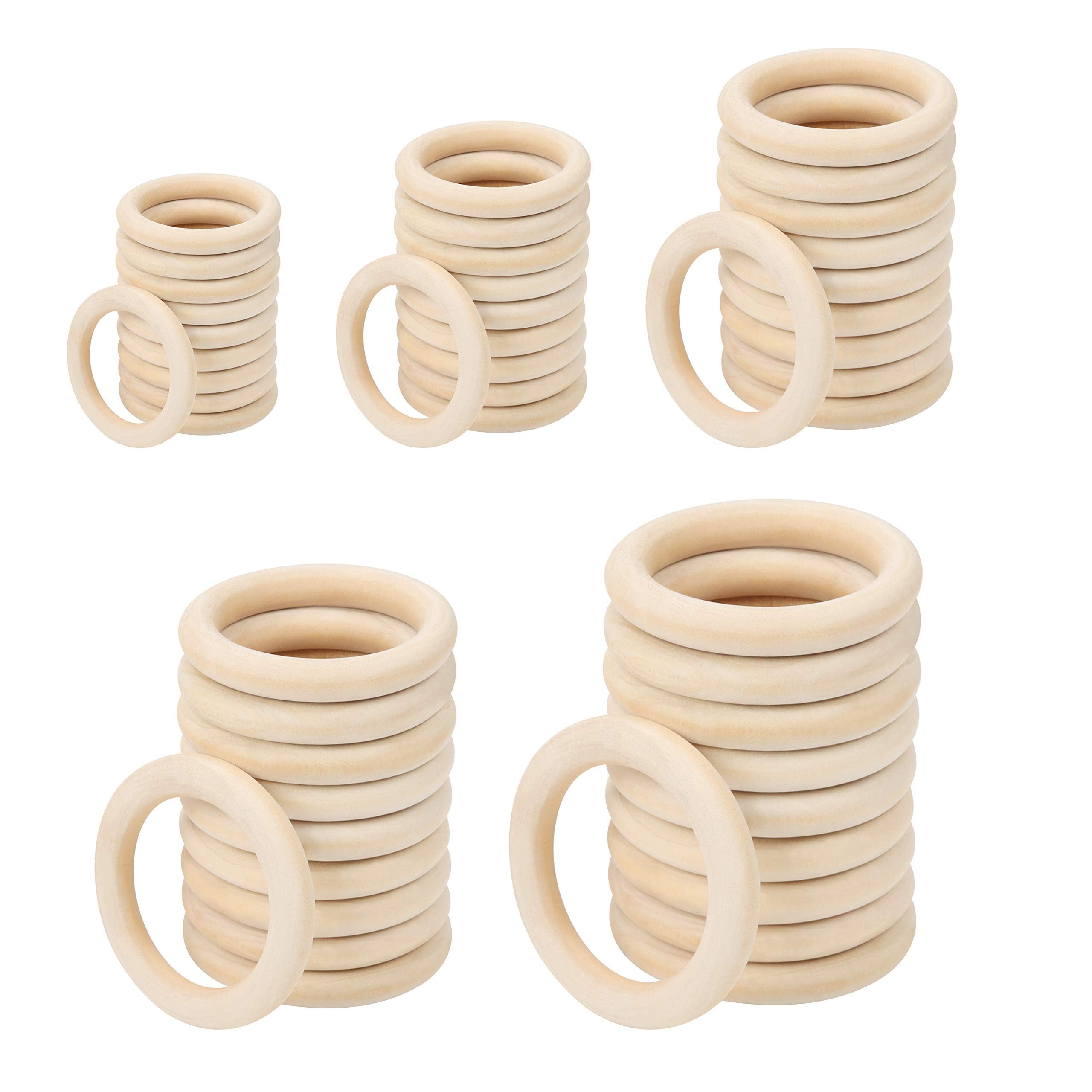 Belle Vous Natural Wooden Rings (50 Pack) - Assorted Sized Wood Ring Set (70mm, 65mm, 50mm, 40mm, 30mm) - Unfinished Rings for Arts & Crafts, Home Decor, Jewellery Making, Ring Pendant Connectors