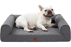 pettycare Orthopedic Dog Bed for Large Dogs Egg-Crate Foam Waterproof M Pet Bed with Sides Non-Slip Bottom Big Dog Couch Bed with Washable Removable Cover,Grey 28x23