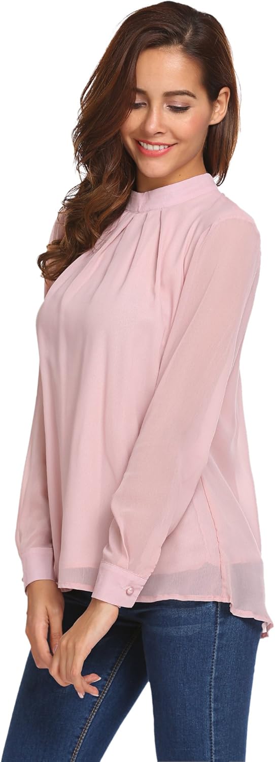 SoTeer Chiffon Blouse Women Loose Casual Long Sleeve Tops Layered Dress Shirts at  Women’s Clothing store