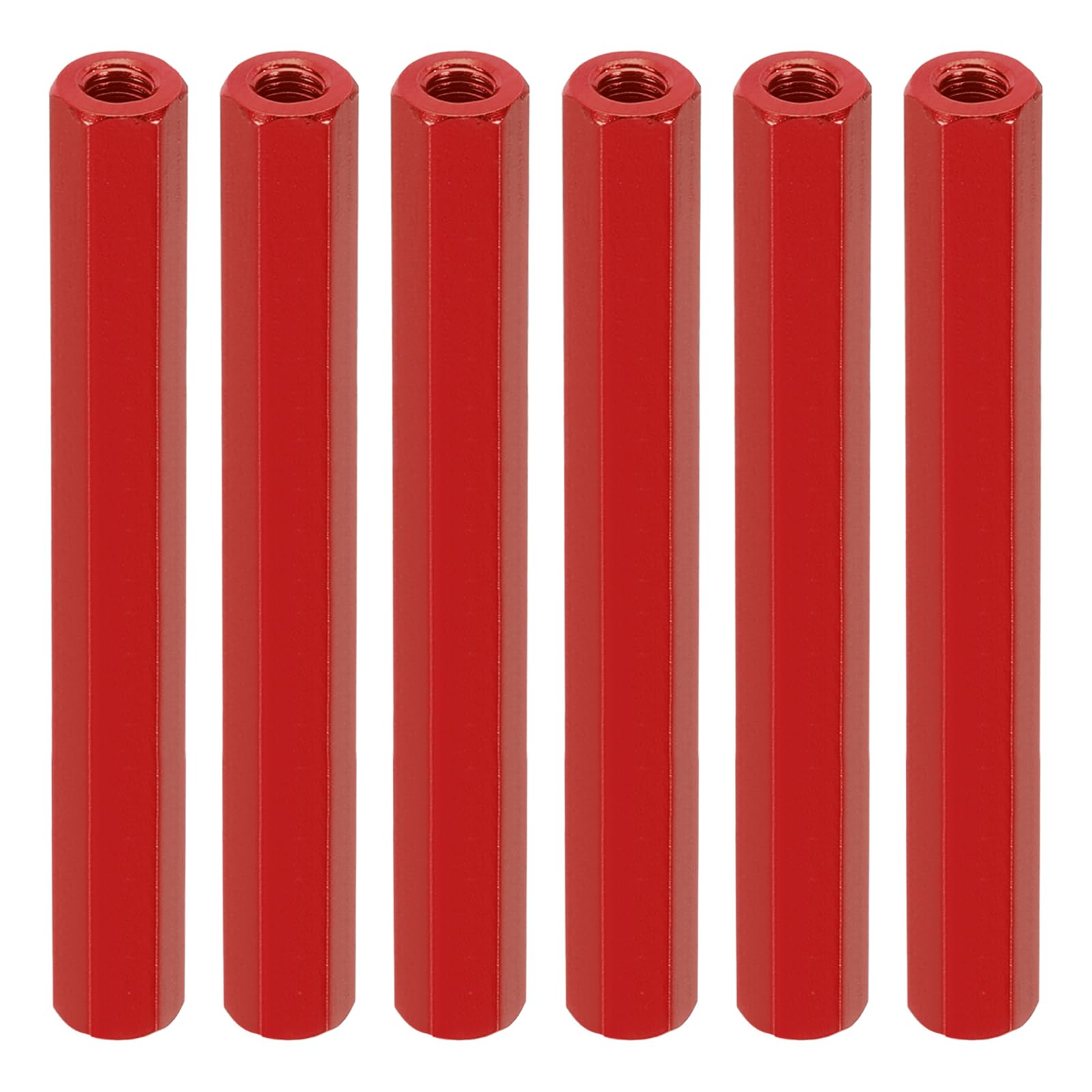 PATIKIL M3 Hex Nuts, 6pcs M3 Threaded Spacers Aluminum 50mm L Female Metal Spacer Screw Standoff for M3 Screw Bolts RC Car Drones Stacks Motherboard, Red