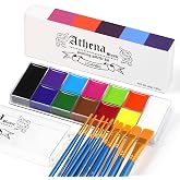 UCANBE Athena Basic Face Body Paint Palette 12 Colors Oil-Based SFX Kit | Face Painting Kit With 10 Brushes, Large Black White Pans For Halloween Cosplay Stage Sfx Goth Clown Makeup