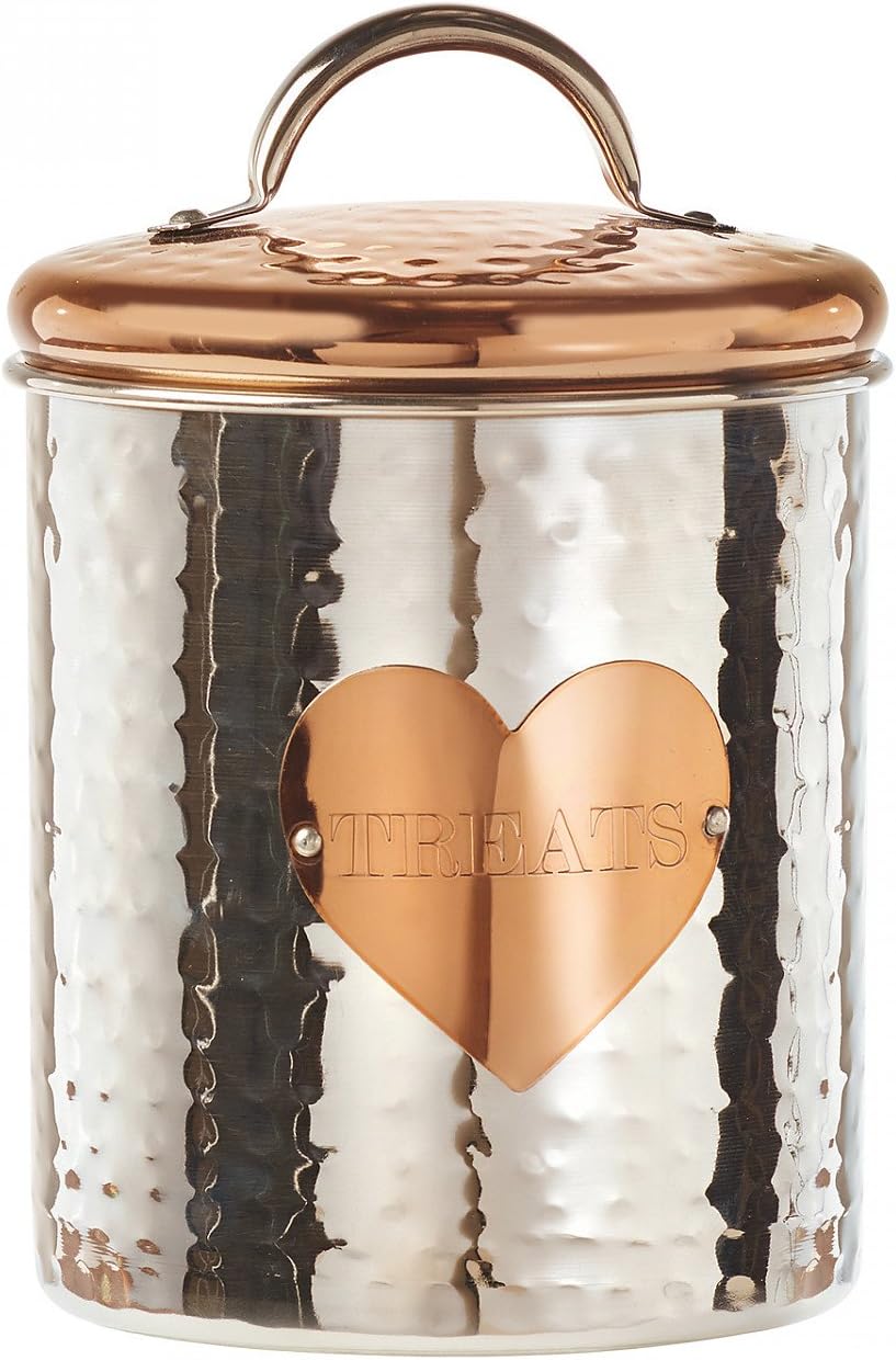 Amici Pet, , Rosie Treats Two Tone Metal Storage Canister, Food Safe, Made in India, Push Top Lid, 38 Ounces
