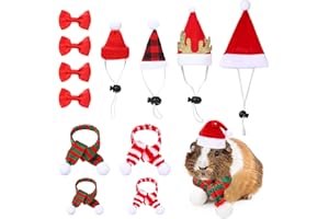 PStarDMoon 12 Pieces Small Animal Christmas Costume Guinea Pig Costume Mini Santa Hats Tiny Santa Hats with Scarfs and Butterfly Ties for Hamster Guinea Pig Chinchilla Hedgehog Rabbit (Green) (Red)