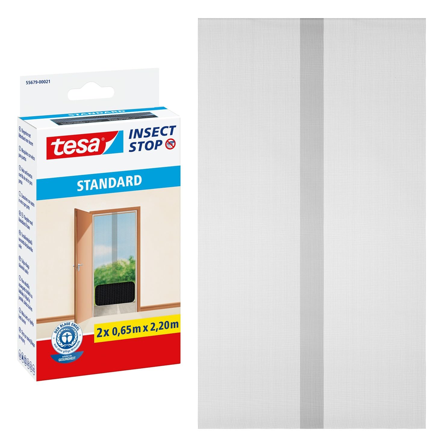 tesa® Insect Stop Hook & Loop Standard for Doors, Insect Screen - easy to mount, white, 2x 65cm x 220cm — image 1