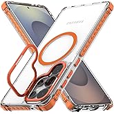 Nvollnoe for Samsung S25 Ultra Case Compatible with MagSafe Military Grade Shockproof Heavy Duty Protective Adjustable Kickstand Ultra Clear Magnetic Phone Case for Samsung S25 Ultra(Orange)