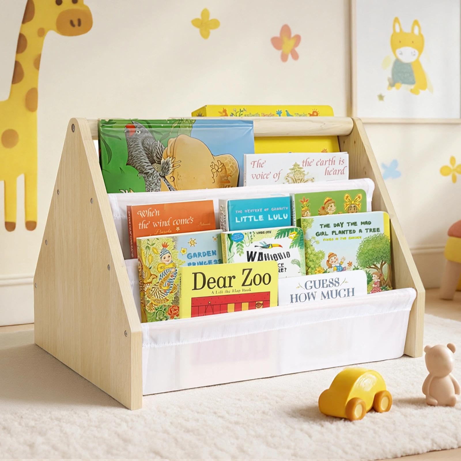 Epelay Kids Bookshelf for Toddler Rooms, 19" Nursery Book Shelves with Deep Fabric Pockets
