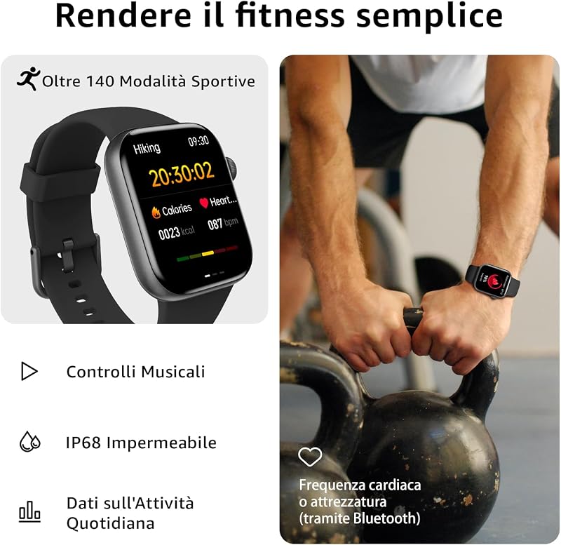 Smartwatch Uomo Donna, 1.85" Orologio Smartwatch con Effettua/Risposta Chiamate, 113 Sportive Smart Watch con Contapassi/SpO2/Sonno/Cardiofrequenzimetro, Impermeabil IP68 per iOS Android