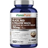 Maca Root Black, Red &amp; Yellow, Vegan, 750mg, 180 Vcaps - 180 Servings | Herbal Formula, Lepidium Meyenii, Black, Red &amp; Yellow Maca Root Blend, Suitable for Adults, Manufactured in cGMP Facility USA