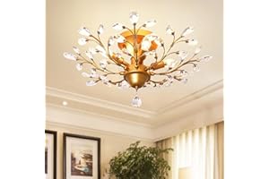 Ganeed Crystal Chandeliers,K9 Crystal Ceiling Light,Vintage Light Fixtures Pendant Lighting for Living Room Bedroom Restaurant Porch Hallway (4-Light,Golden)