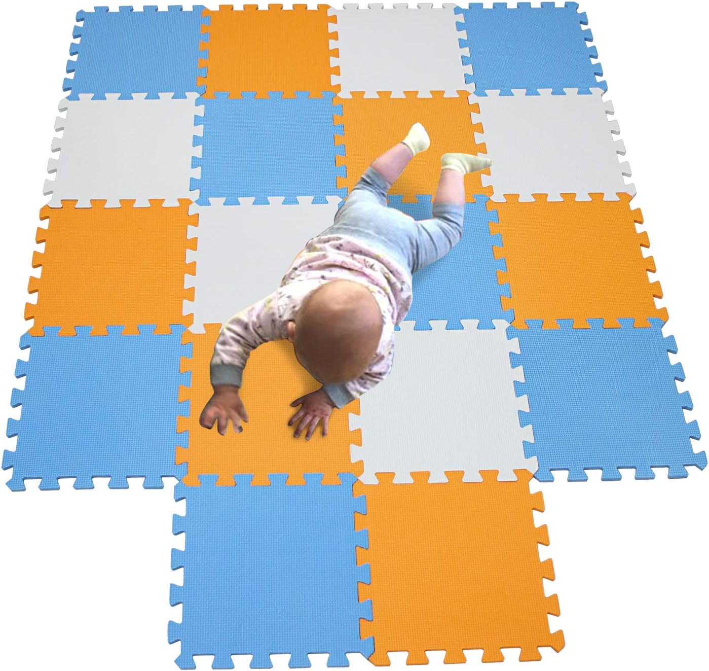 MQIAOHAM Skip hop Play mat Jigsaw Soft mats Interlocking Floor Baby Puzzle eva Foam Outdoor Equipment Square Puzzles Board Portable Foldable Crawling Childrens Rug Babies White Orange Blue 101102107