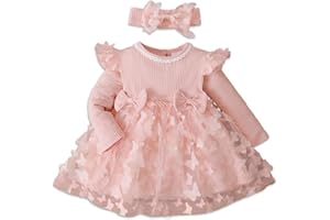 PATPAT Baby Girl Dresses Ruffle Sleeve Tutu Dress Butterfly Tulle Dress Flower Girl Party Birthday Princess Dresses