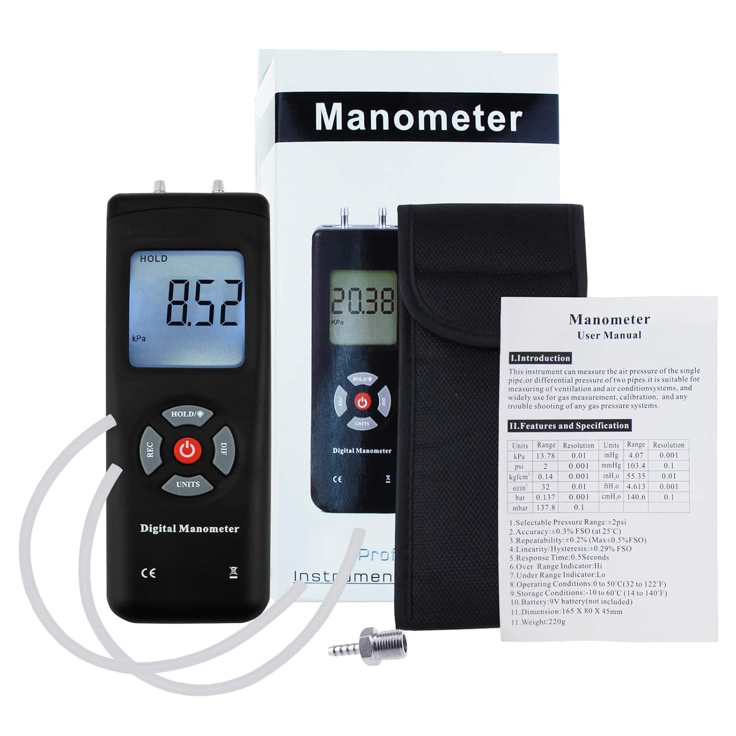 Manometer, Professional Air Pressure Meter, Digital Manometer Gas Pressure Gauge Tester, 11 Units with Backlight - Image 3