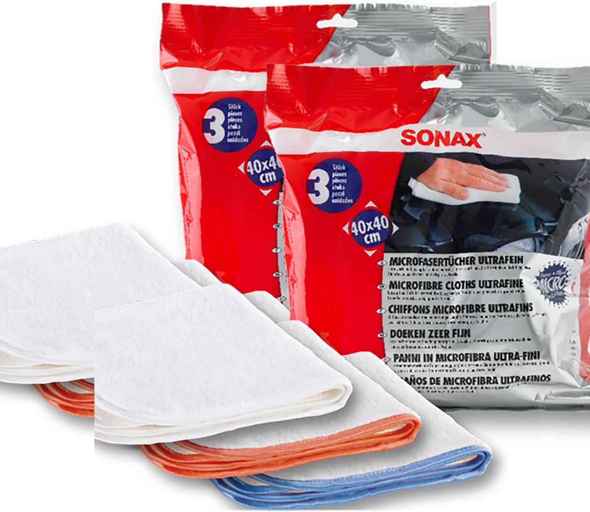 SONAX2 x 04507000 microfibre cloth ultra-fine lacquer finish, pack of 3.