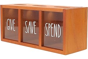 ibasenice Wooden Piggy Bank Wall-Mounted with 3 Compartments Brown Money Saving Box and Adults, Decorative