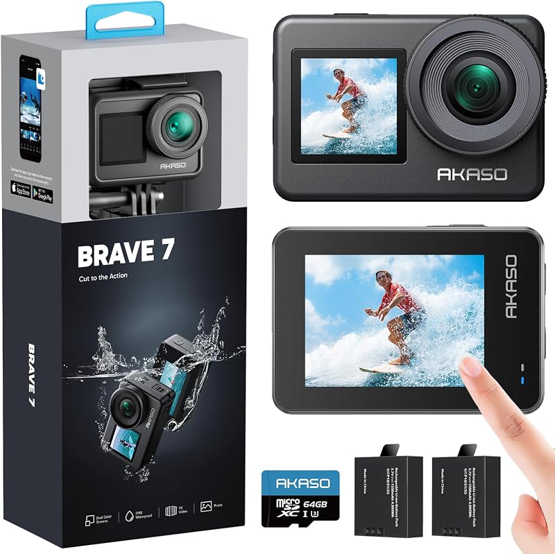 AKASO Brave 7 Action Camera 4K 20MP Waterproof WiFi Touch Screen EIS 64GB Card