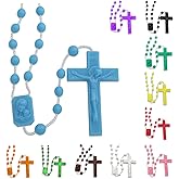 RosaryMart Catholic Rosary Beads for Prayer – Blue Plastic Rosary Necklace with Crucifix, Durable Nylon Cord, Made in Italy, Devotional Prayer Beads for Women and Men – Pack of 25