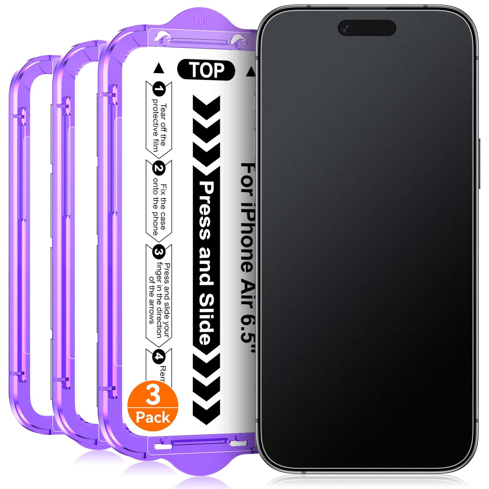 Photo 1 of Ksleri 3 Pack for iPhone Air 6.5 inch Matte Glass Screen Protector, Auto Alignment Quick Fit Easy Installation, Anti Glare Anti Fingerprint Tempered Glass, Smooth Touch, Case Friendly