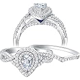 Newshe Jewellery Wedding Rings for Women Cubic Zirconia Engagement Ring Sets 925 Sterling Silver Pear Teardrop Bridal Anniversary Promise Band Size 4-13