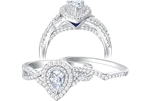 Newshe Jewellery Wedding Rings for Women Cubic Zirconia Engagement Ring Sets 925 Sterling Silver Pear Teardrop Bridal Anniversary Promise Band Size 4-13