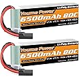 Youme 4S Lipo Battery, 14.8V Lipo 4S 6500mAh 80C with Tr Plug Fit for Maxx X-Maxx RC Buggy Truggy Crawler Truck Car, Helicopter, Airplane (2Packs)