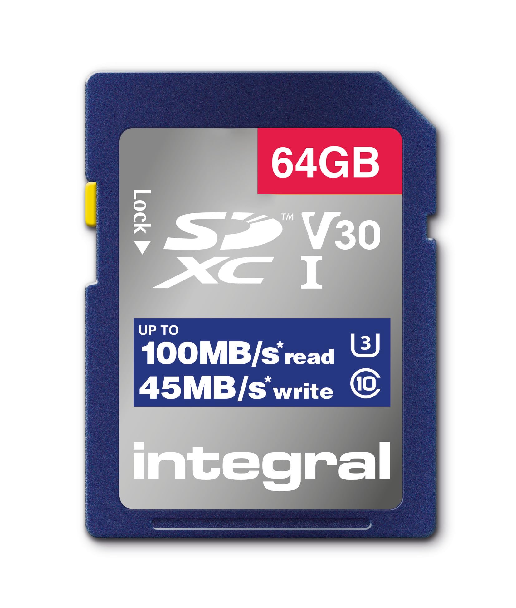 Integral Memory 64GB SDxC Premium Ultra High Speed Up to 100MB/s Reading, 45MB/s Writing, Class 10 V30 UHS-I U3, by Integral Memory