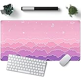 Kawaii Mouse Pad Desk Gaming Accessories Cute Clouds XXL Mouse Pad Pink Anime Office Decor Desk Mousepad Large, 31.5x15.7in Extended Keyboard Mousepad for Desk Girl with Stitched Edges Non-Slip