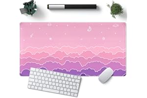 YKJWW Kawaii Mouse Pad Desk Gaming Accessories Cute Clouds Xxl Mouse Pad Pink Anime Office Decor Desk Mousepad Large, 31.5x15.7in Extended Keyboard Mousepad For Desk Girl With Stitched Edges Non-Slip Rubber