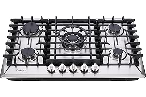 DELITIAN 30 Inch Gas Cooktop DT5703 Built-in Stainless Steel 5 Burners Gas Stovetop LPG/NG Convertible Dual Fuel Gas Hob