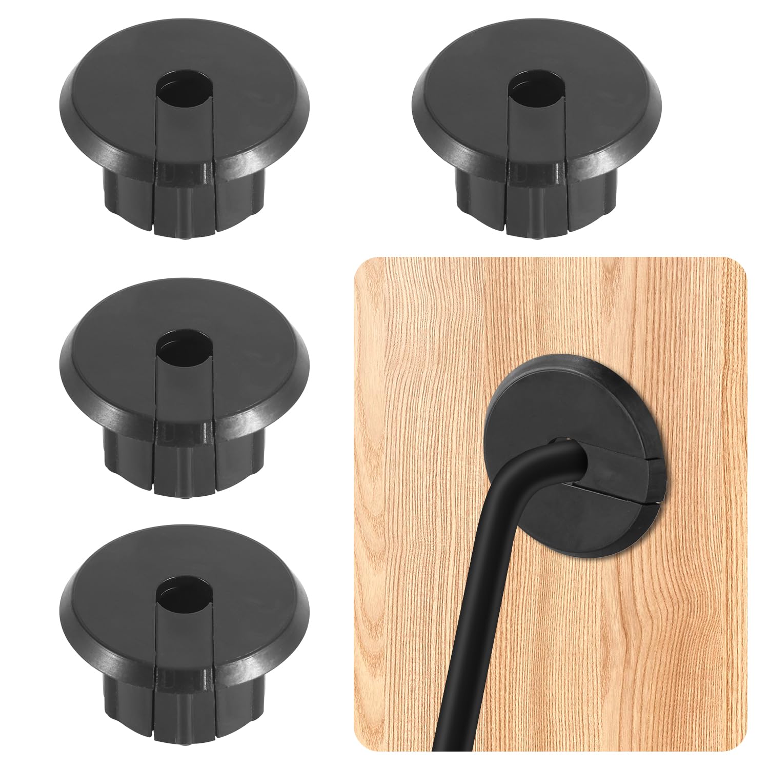 4pcs Wall Bushing for Starlink Dishy Ethernet Cable, Black Cable Wall Grommet Cable Wall Pass Through Cable Bushings Cable Routing Kit for 1 Inch Wall Hole and Furniture Wire Hole