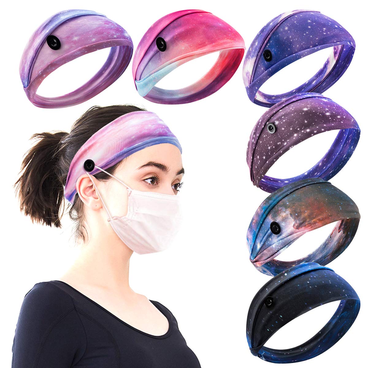 4pcs Button Headbands Set- Non Slip Elastic Headbands with Button in 4 Colors Hair Accessories for Women Men Moisture Wicking Sweatband Sports Head Wrap for Yoga Sports Outdoor Activities: Beauty