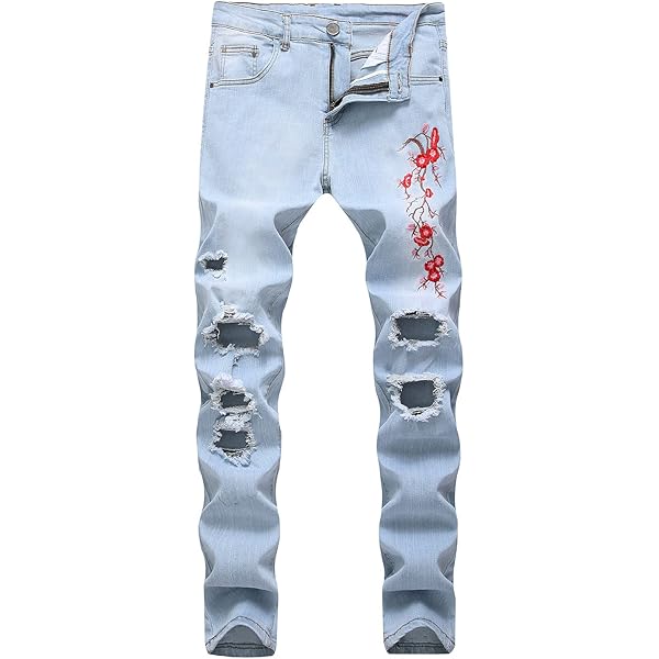 Silunma2021 Men's Ripped Straight Stretch Jeans Embroidered