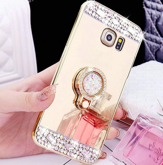 Kompatibel mit Galaxy S7 Edge Hülle,Galaxy S7 Edge Schutzhülle,[Ring Ständer] Glänzend Glitzer Strass Diamant Überzug Spiegel