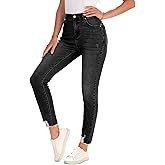 SHEWIN Women's Ripped Shaping Skinny Jeans Distressed Raw Hem Stretchy Denim Pants