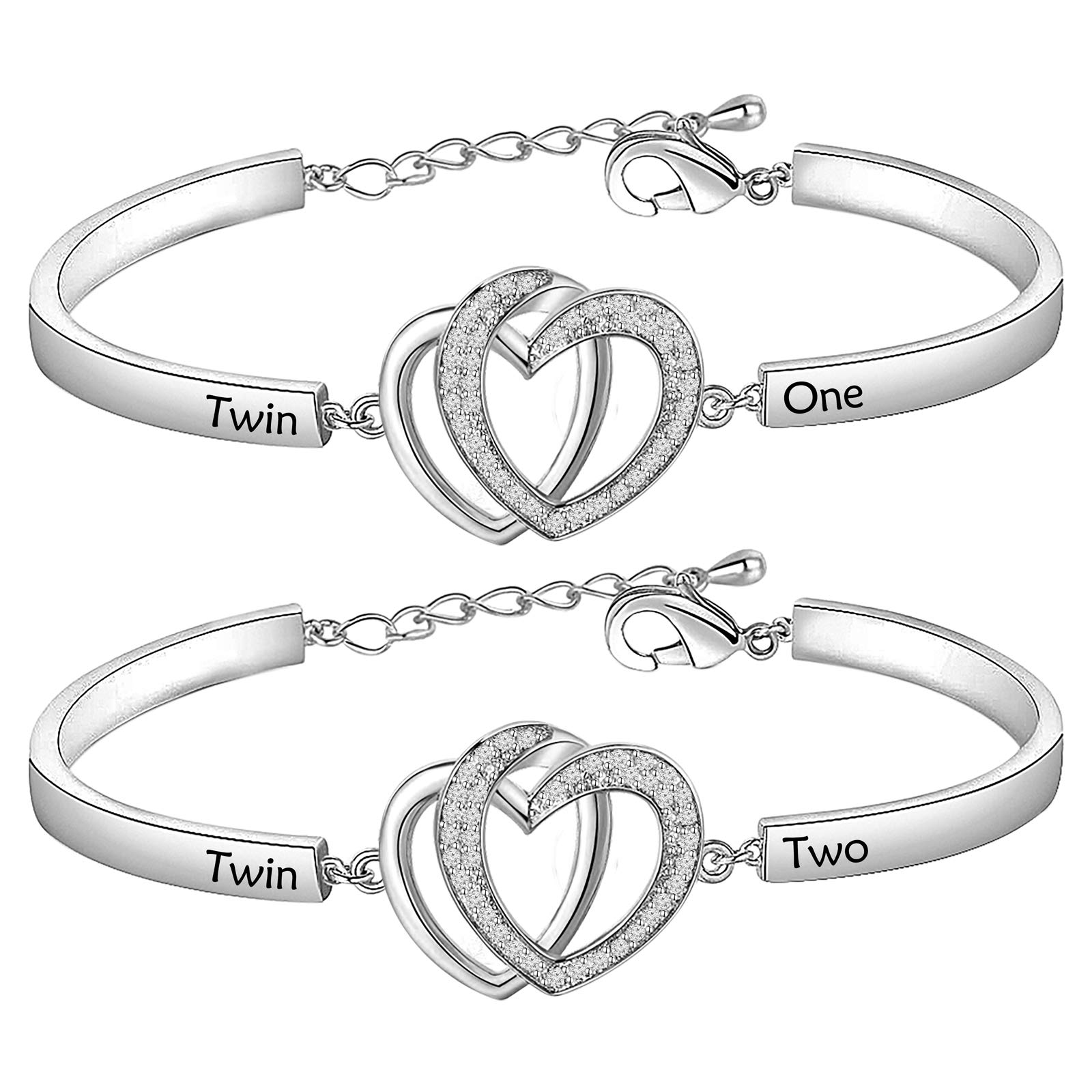 MYSOMY Twin Bracelets Twin One Twin Two Bracelet Set Twin Sisters Jewelry Twins Gifts (White Gold)