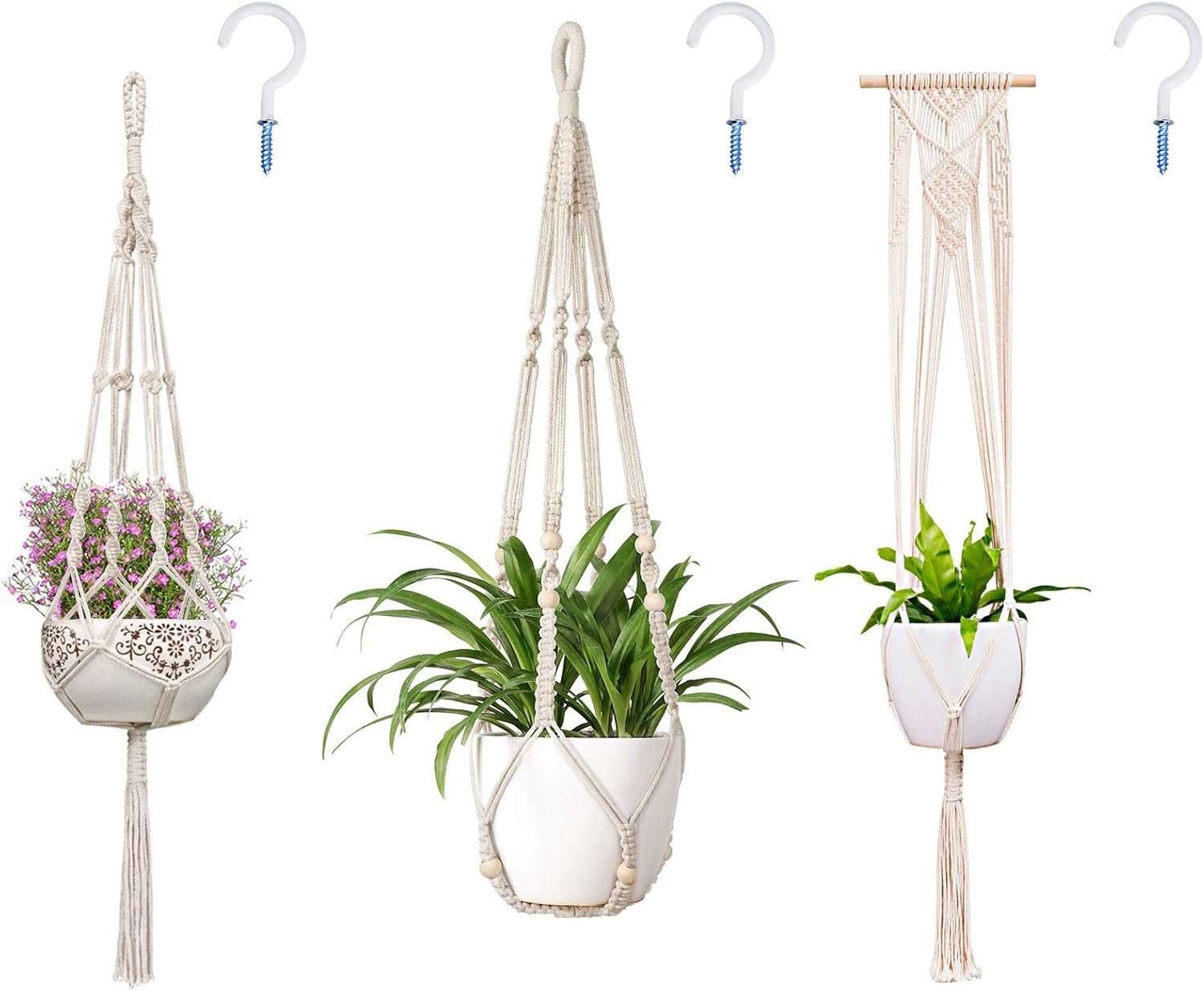 3 Pack Macrame Plant Hanger,Handmade Wall Hanging Planters