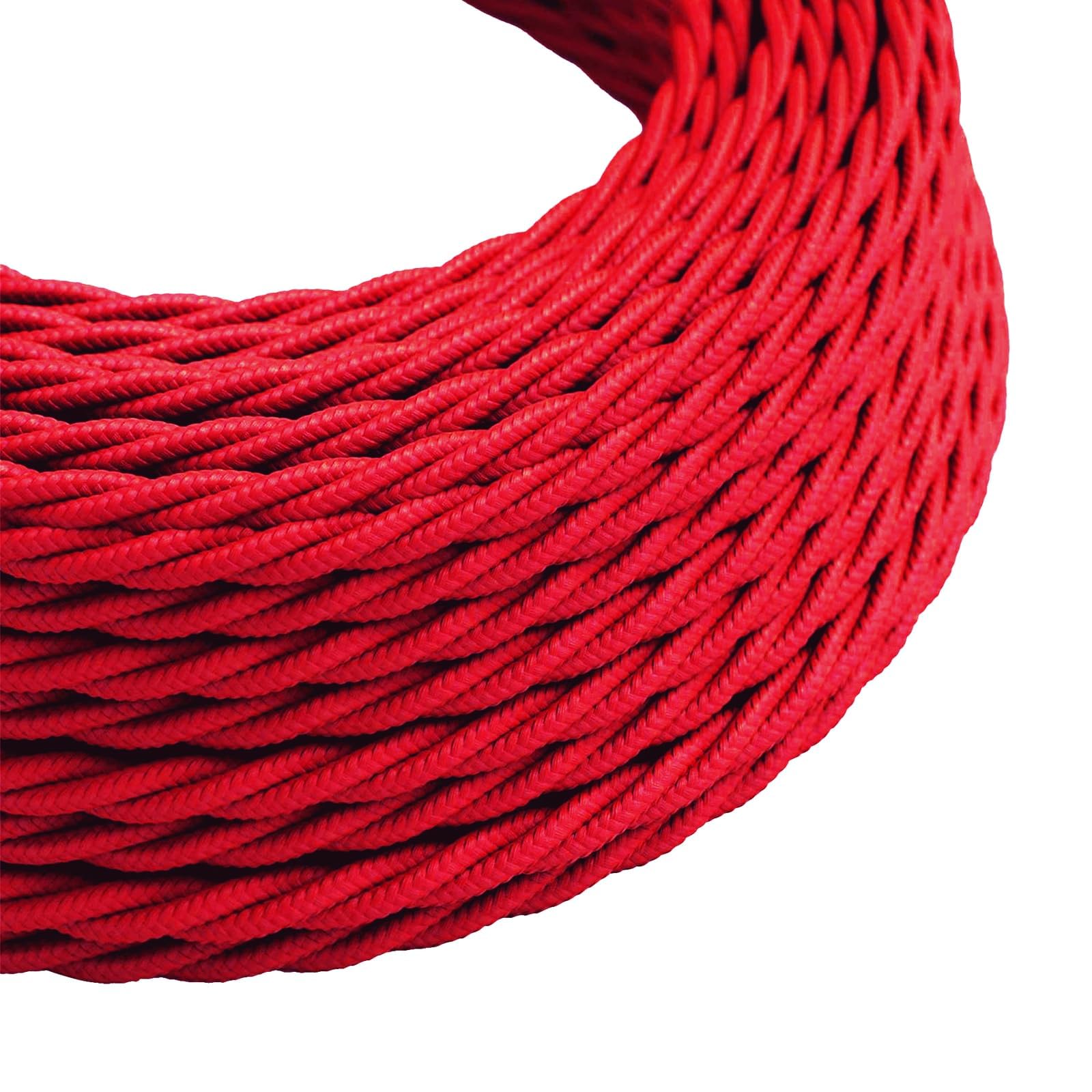 10 Meter Vintage 3 Core Red Colour Twisted Electric Cable Fabric Covered Wire Italian Braided 0.75 mm Electrical Cable Flexible Wire for Lighting Other Appliances