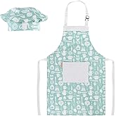 Kids Apron and Chef Hat Set-Adjustable Child Apron for Boys and Girls for Cooking Baking Tableware