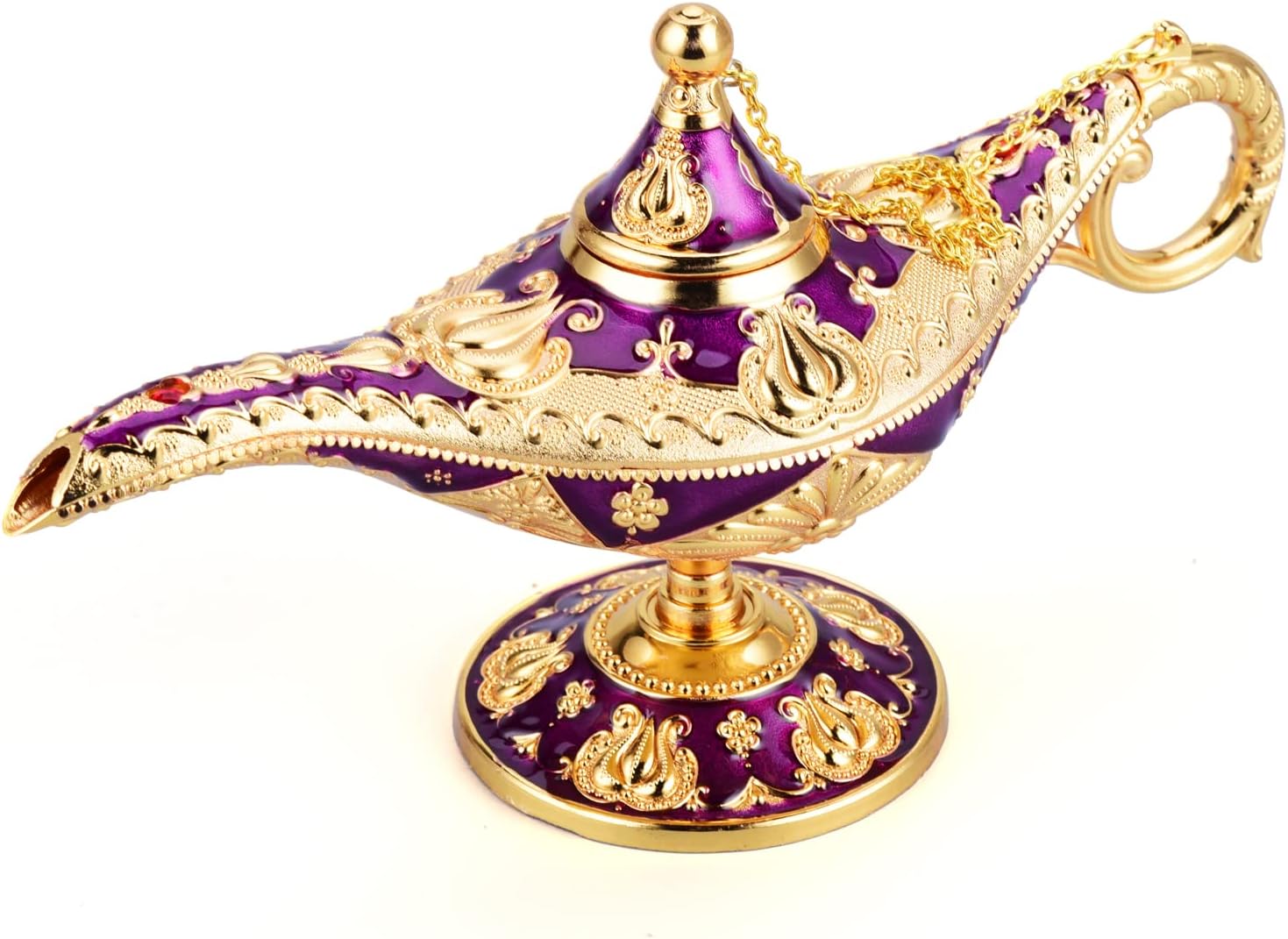 Oil Lamps & Accessories - LAUYOO Vintage Aladdin Magic Genie Lamp Costume Accessory Gift for Women Classic Arabian Props Aladdin Pot Decor (Purple Gold)