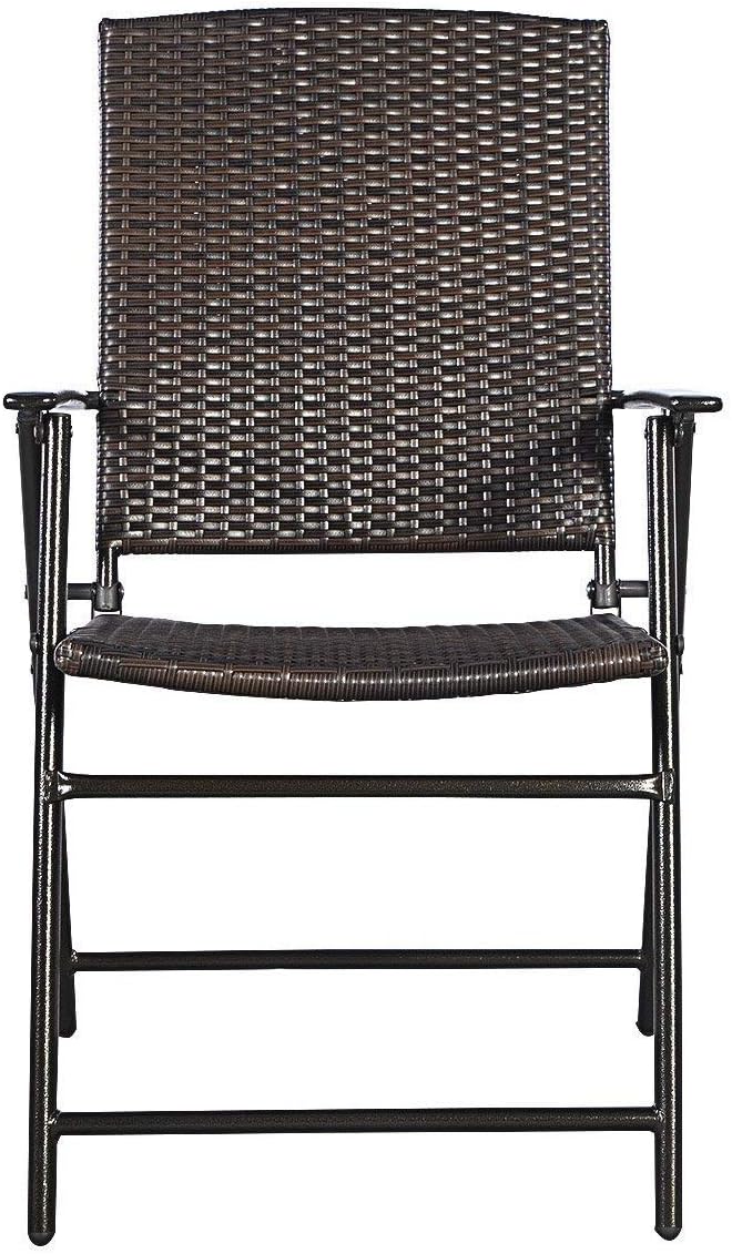 COSTWAY HW51584 P 4 PCS Folding Patio Outdoor Pool Lawn Portable Wicker Armrest & Footrest Durable Rattan Steel Frame Commercial Foldable Stackable Party Wedding Chair Set (24X23X, Mix Brown: Kitchen & Dining