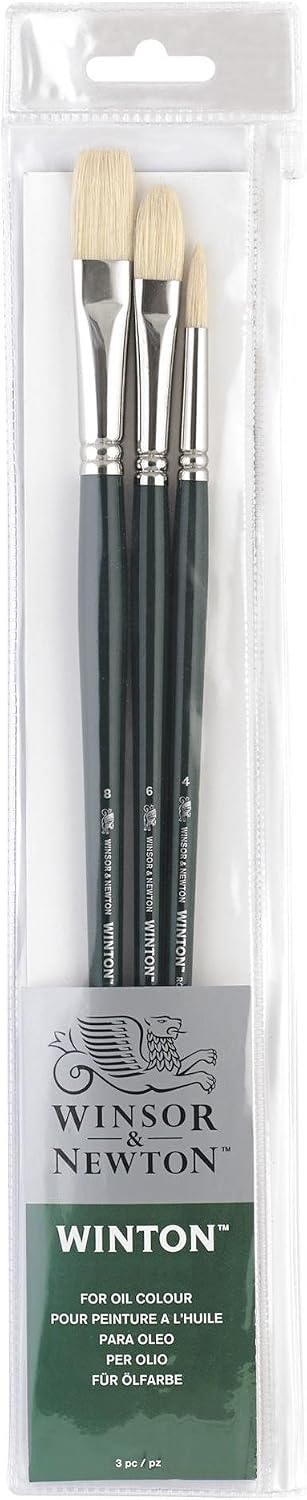 Winsor & Newton "Winton Brush Long Handle (Pack of 3), White, Brown Or Black, 3er Set